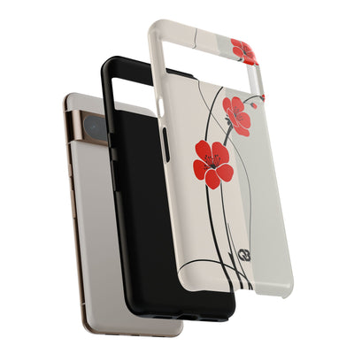 Beige Tough Phone Case for Google Pixel - Scarlet Ink Petals