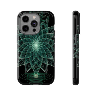 Green Tough Phone Case for iPhone - Cyan Signal Bloom