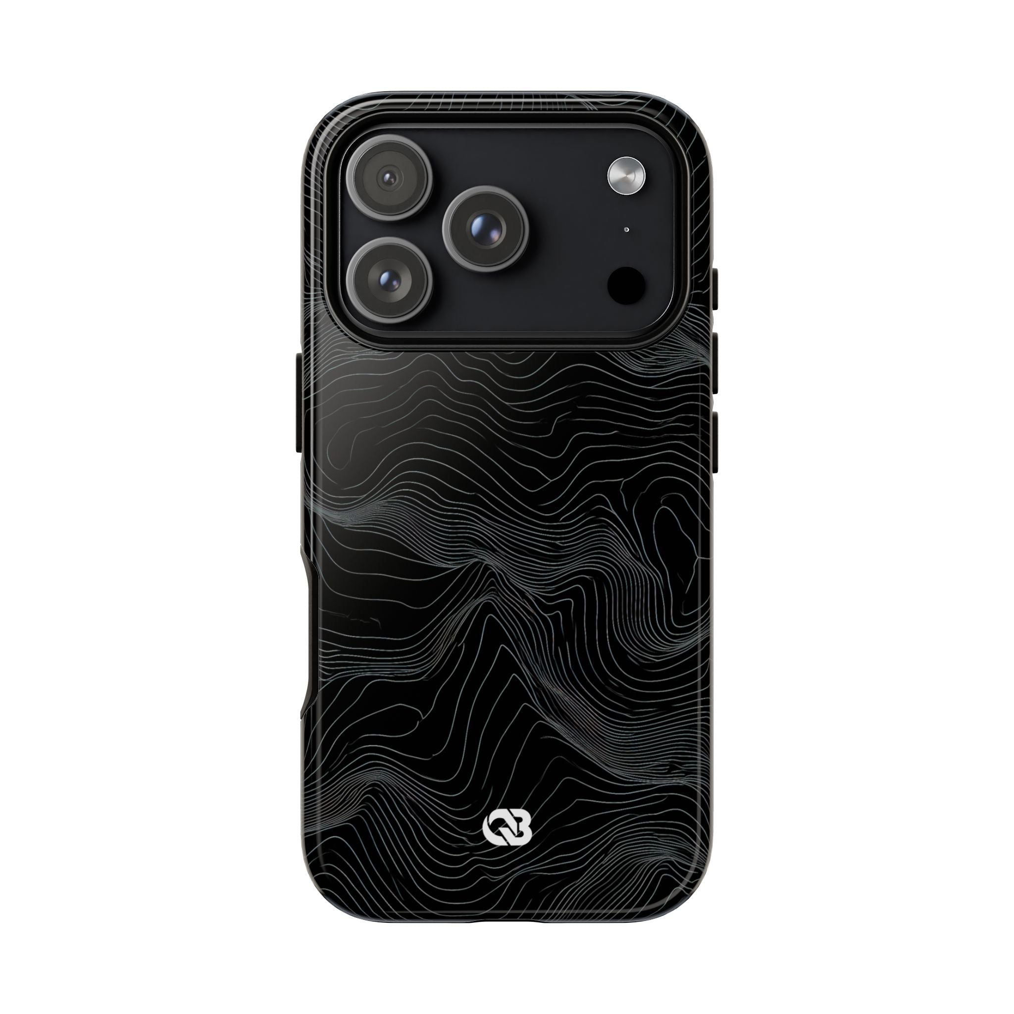 Black Tough Phone Case for iPhone - Obsidian Topo Wireframe
