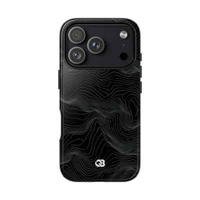 Black Tough Phone Case for iPhone - Obsidian Topo Wireframe
