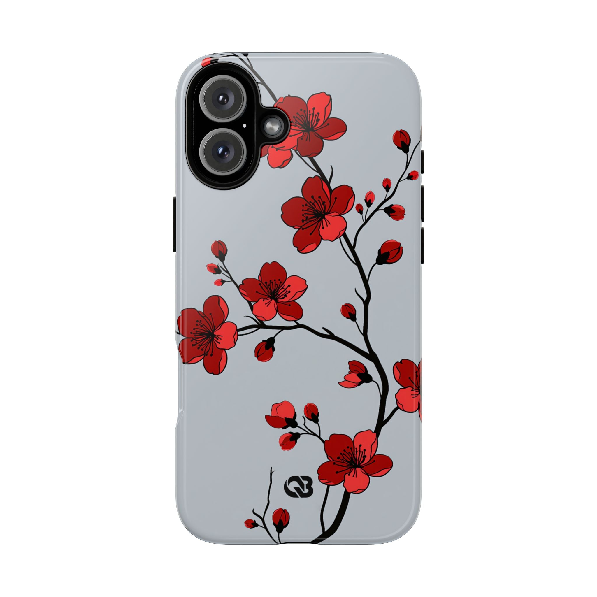 Grey Tough Phone Case for iPhone - Crimson Blossom Onyx