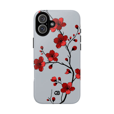 Grey Tough Phone Case for iPhone - Crimson Blossom Onyx