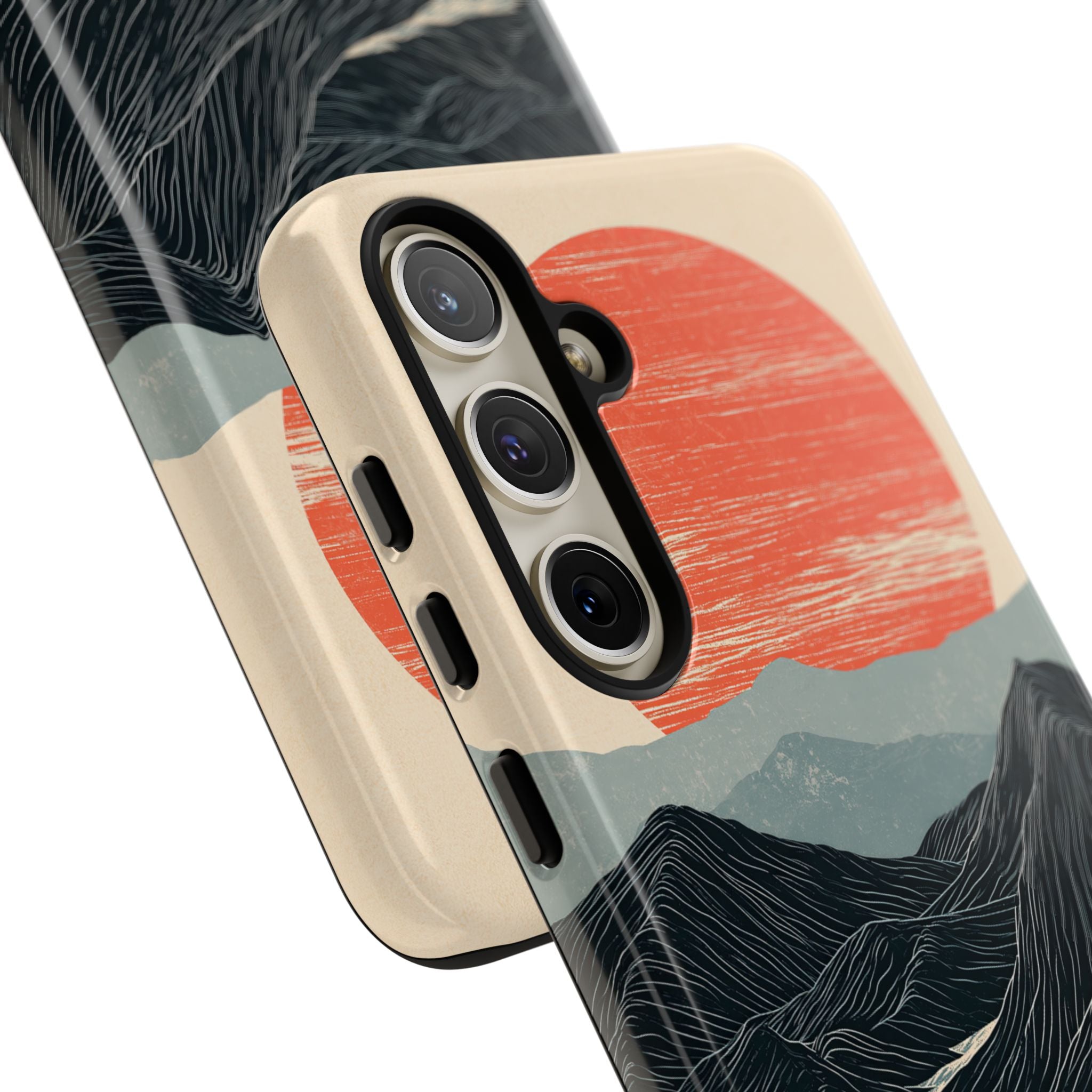 Beige Tough Phone Case for Samsung - Crimson Ridge Flow