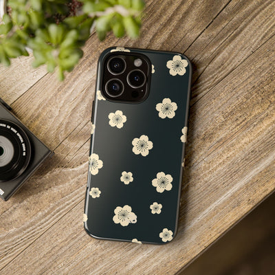 Teal Tough Phone Case for iPhone - Obsidian Cream Petals