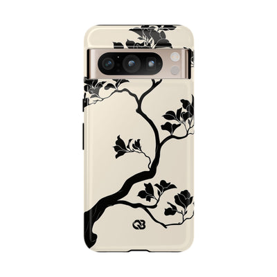 Beige Tough Phone Case for Google Pixel - Obsidian Bonsai Silhouette