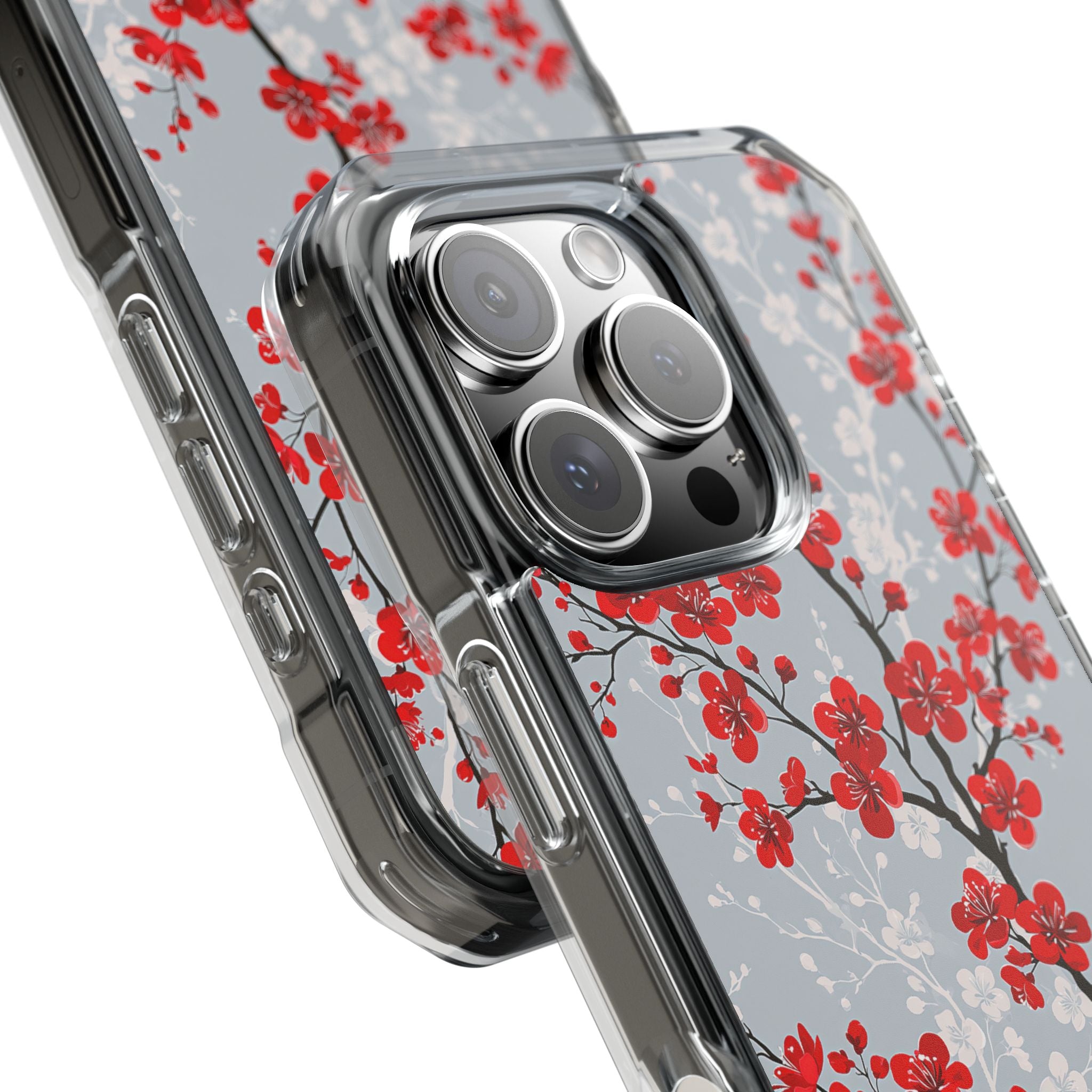 Grey Impact MagSafe Phone Case for iPhone - Crimson Sakura Slate