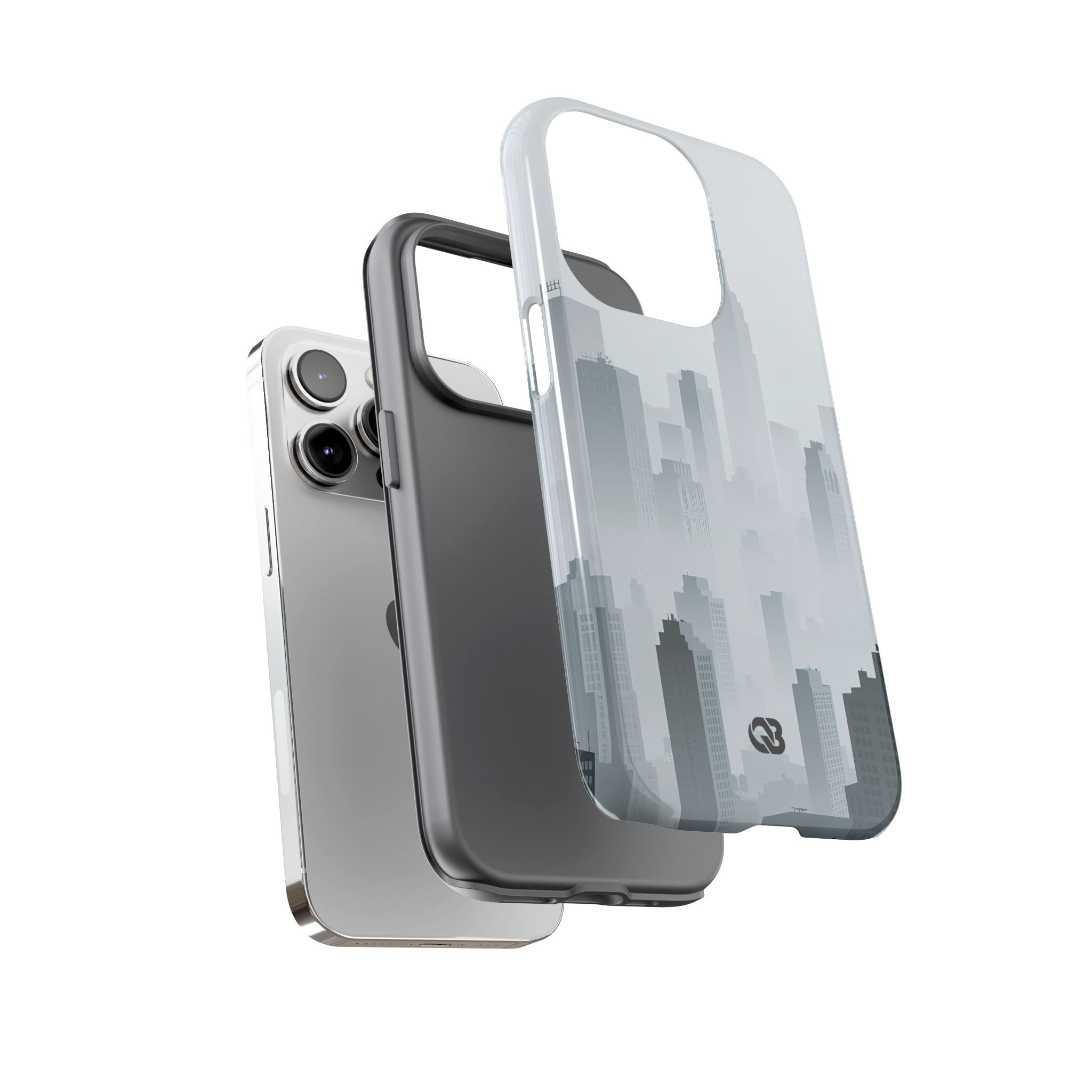 Grey Tough Phone Case for iPhone - Steel Mist Skyline