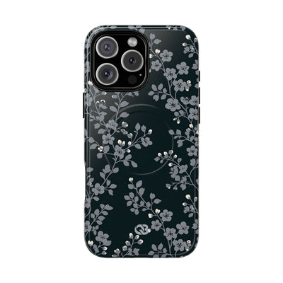 Black Tough 2.0 Magsafe Phone Case for iPhone - Midnight Slate Blossom