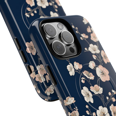 Blue Tough 2.0 Magsafe Phone Case for iPhone - Midnight Peach Sakura