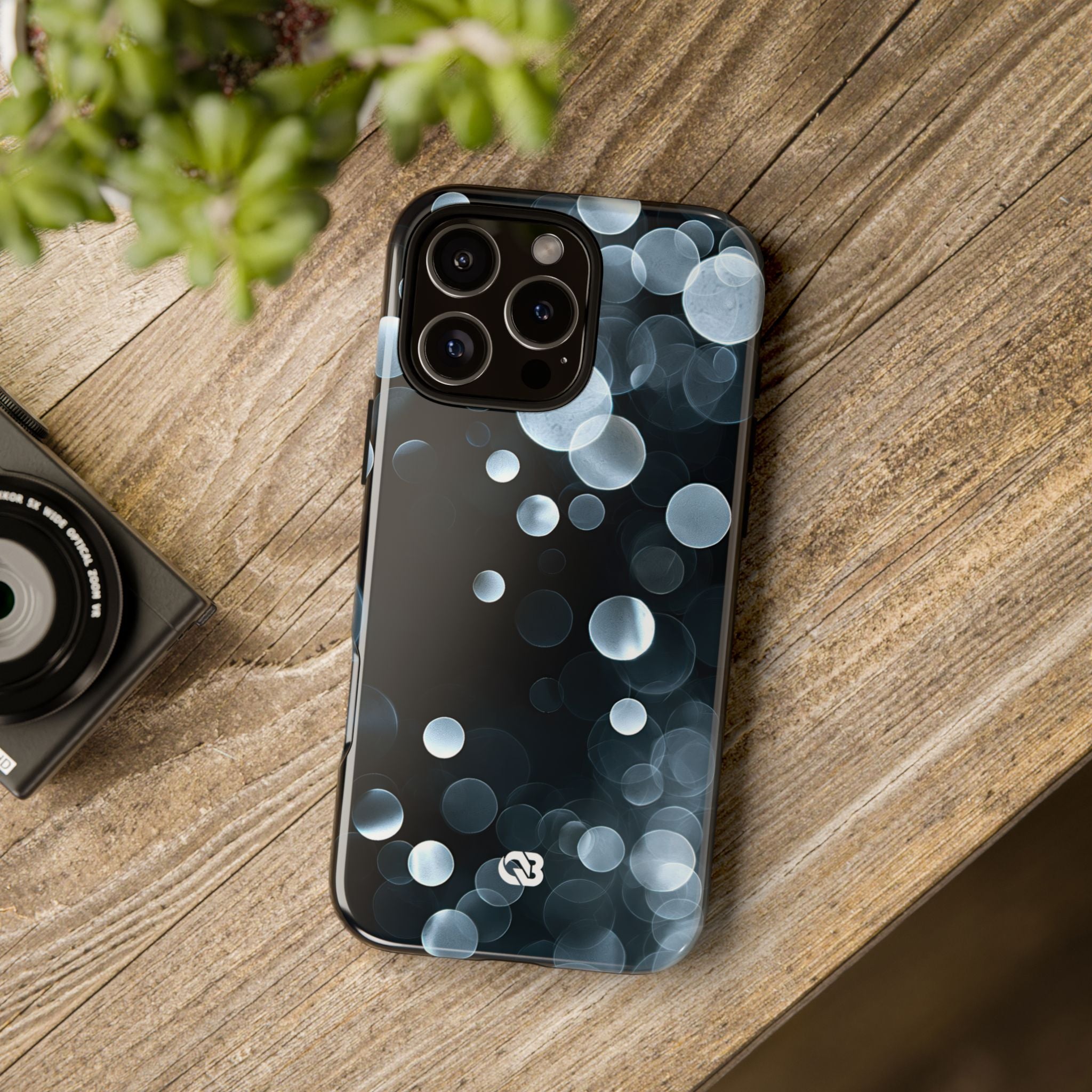 Black Tough Phone Case for iPhone - Silver Orbit Glow