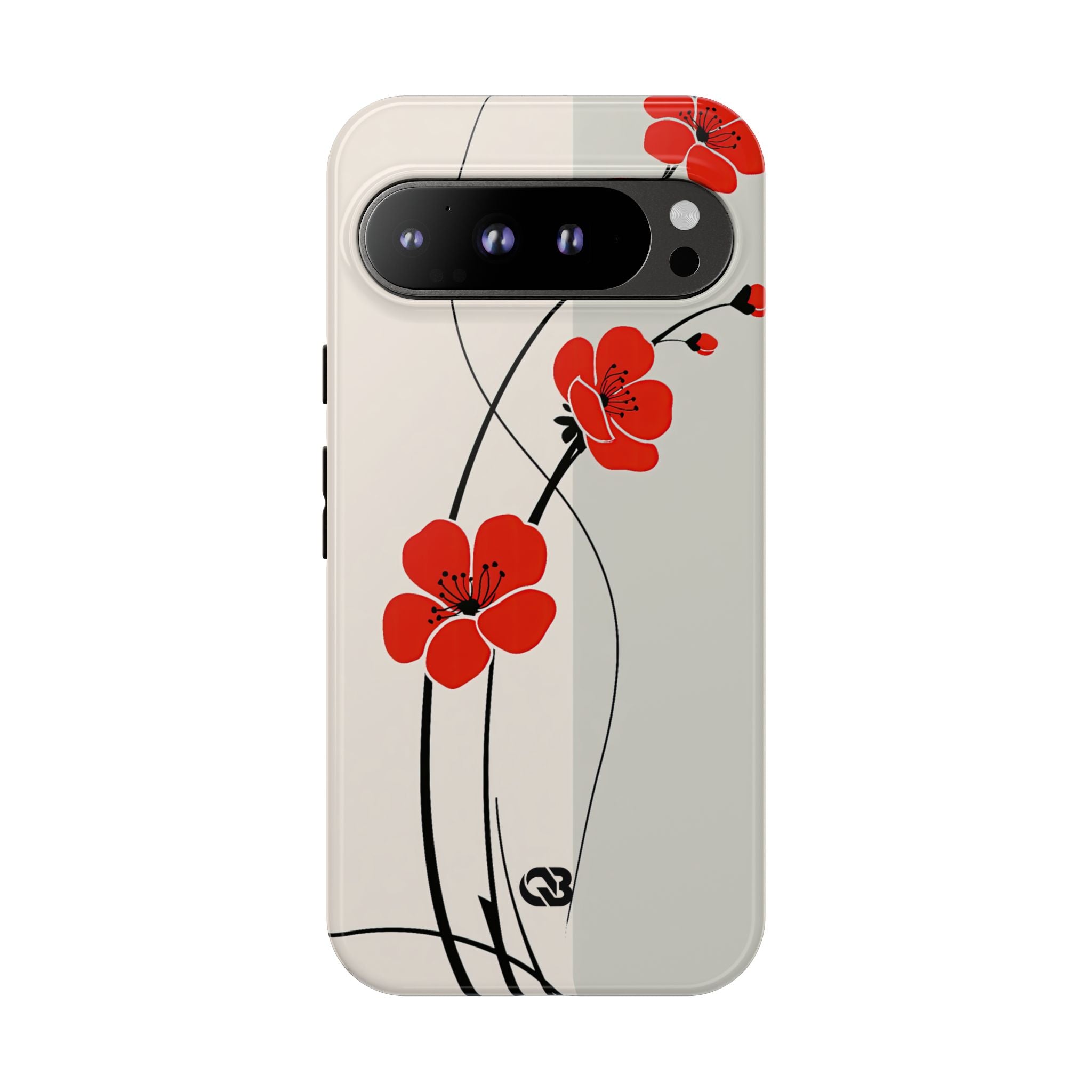 Beige Tough Phone Case for Google Pixel - Scarlet Ink Petals