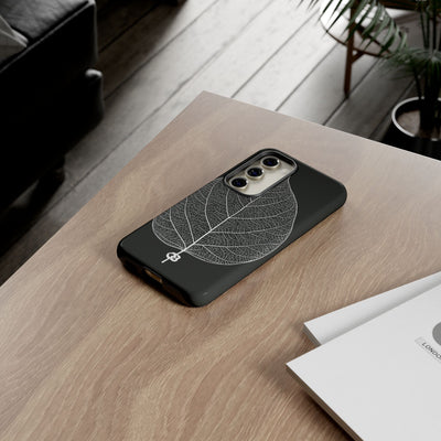 Black Tough Phone Case for Samsung - Bleached Leaf Lattice