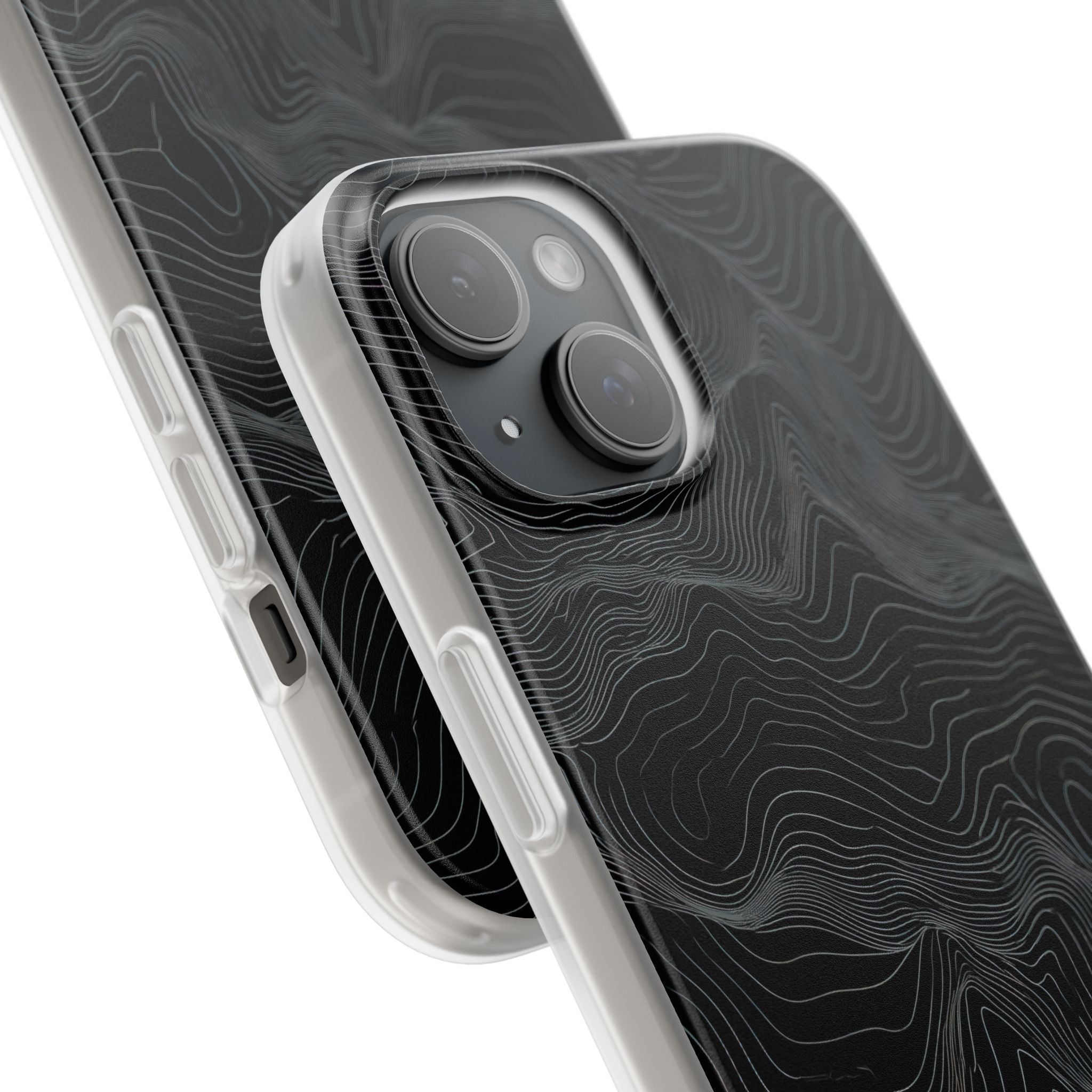 Black Lite Phone Case for iPhone - Obsidian Topo Wireframe