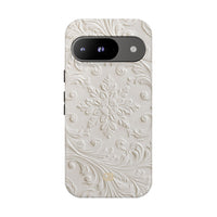 White Tough Phone Case for Google Pixel - Alabaster Floral Relief