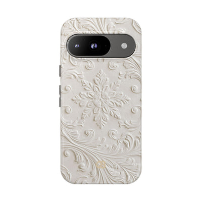 White Tough Phone Case for Google Pixel - Alabaster Floral Relief