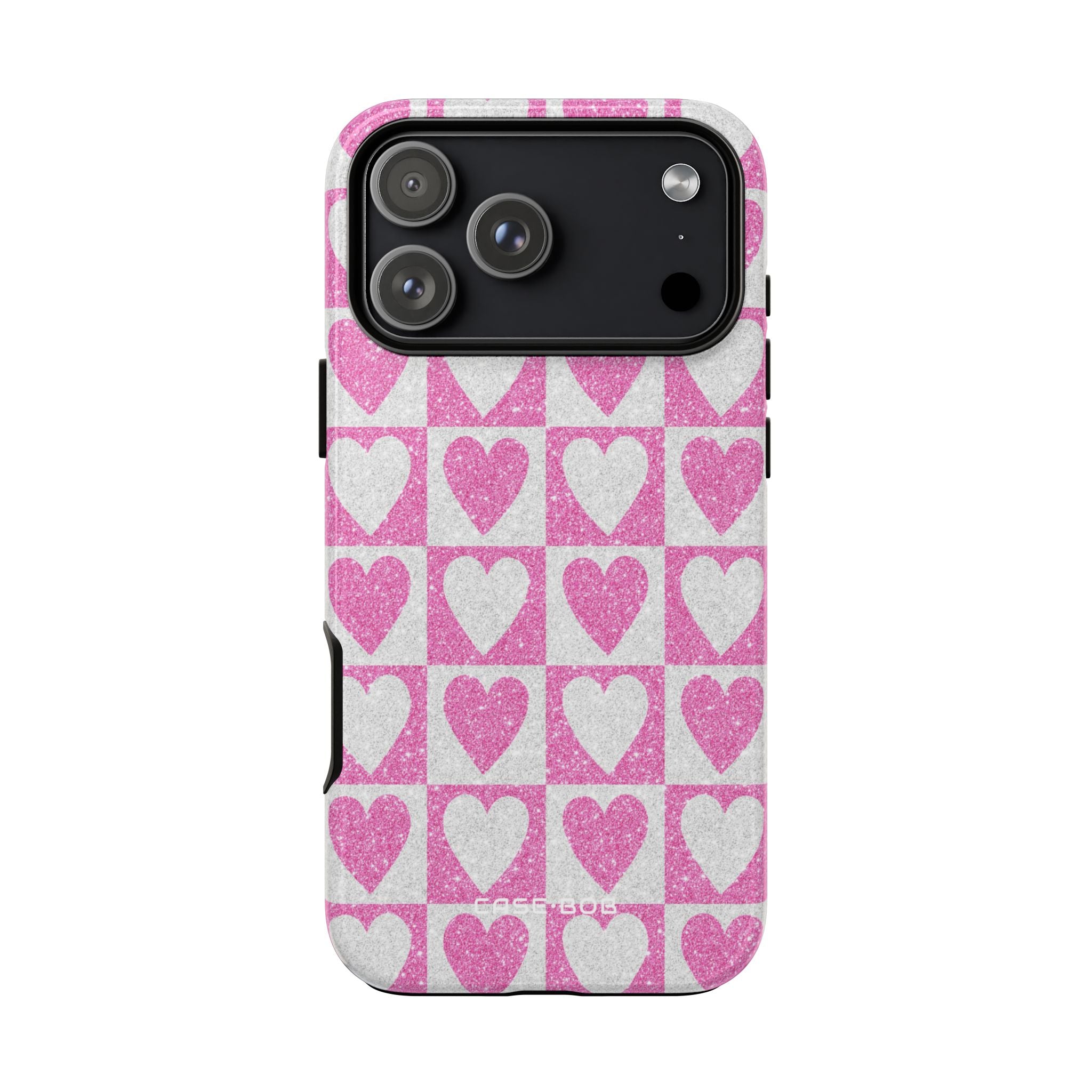 Glitter Heart Grid iPhone 17 Pro Max Case - Tough - CASE•BOB