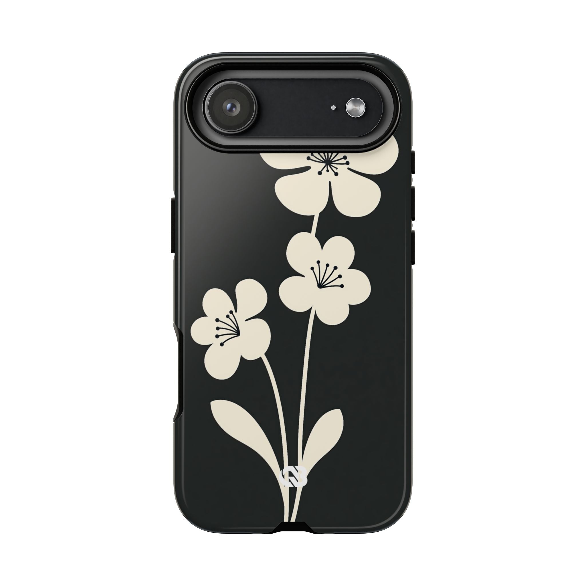 Black Tough Phone Case for iPhone - Obsidian Cream Bloom