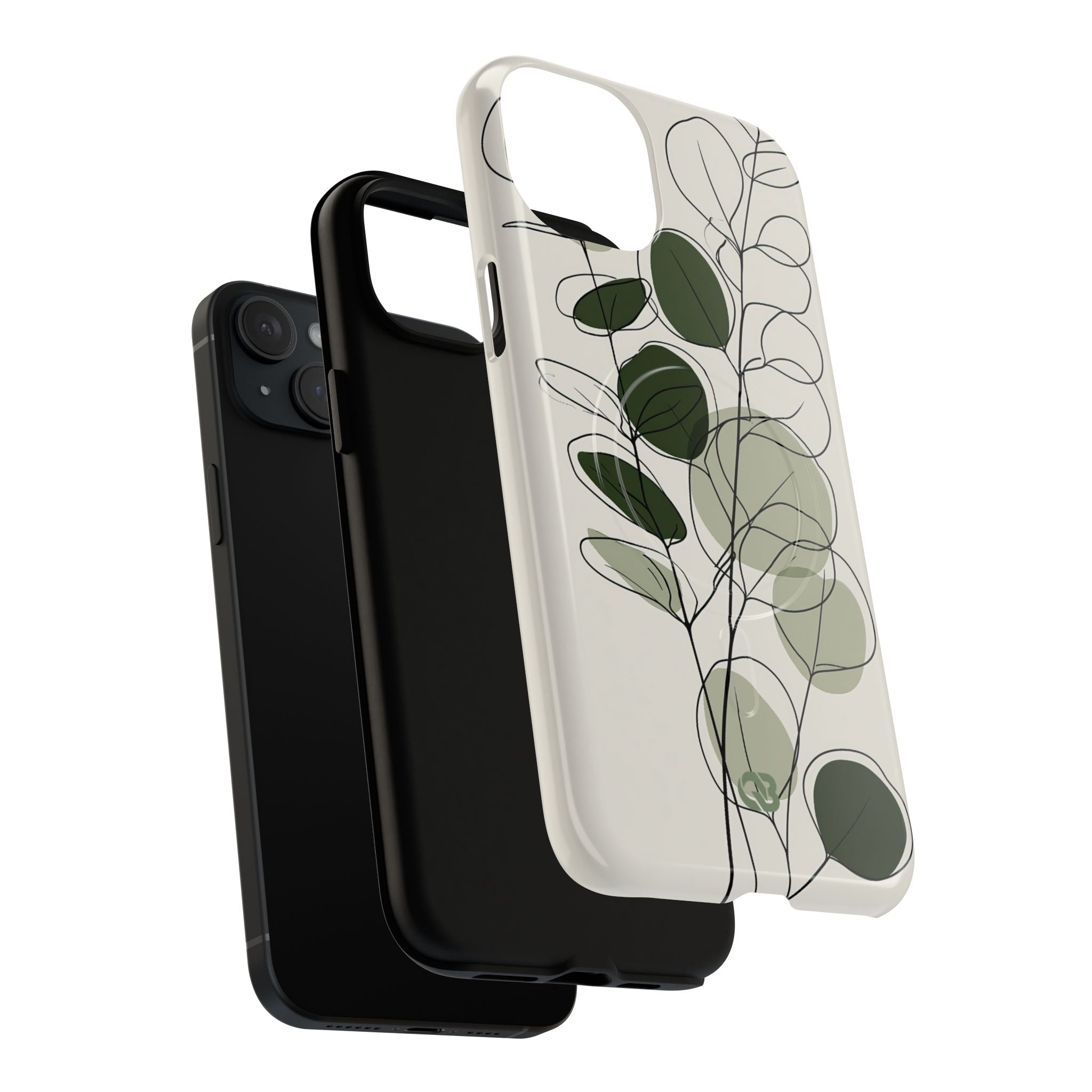 Green Tough 2.0 Magsafe Phone Case for iPhone - Muted Eucalyptus Sketch