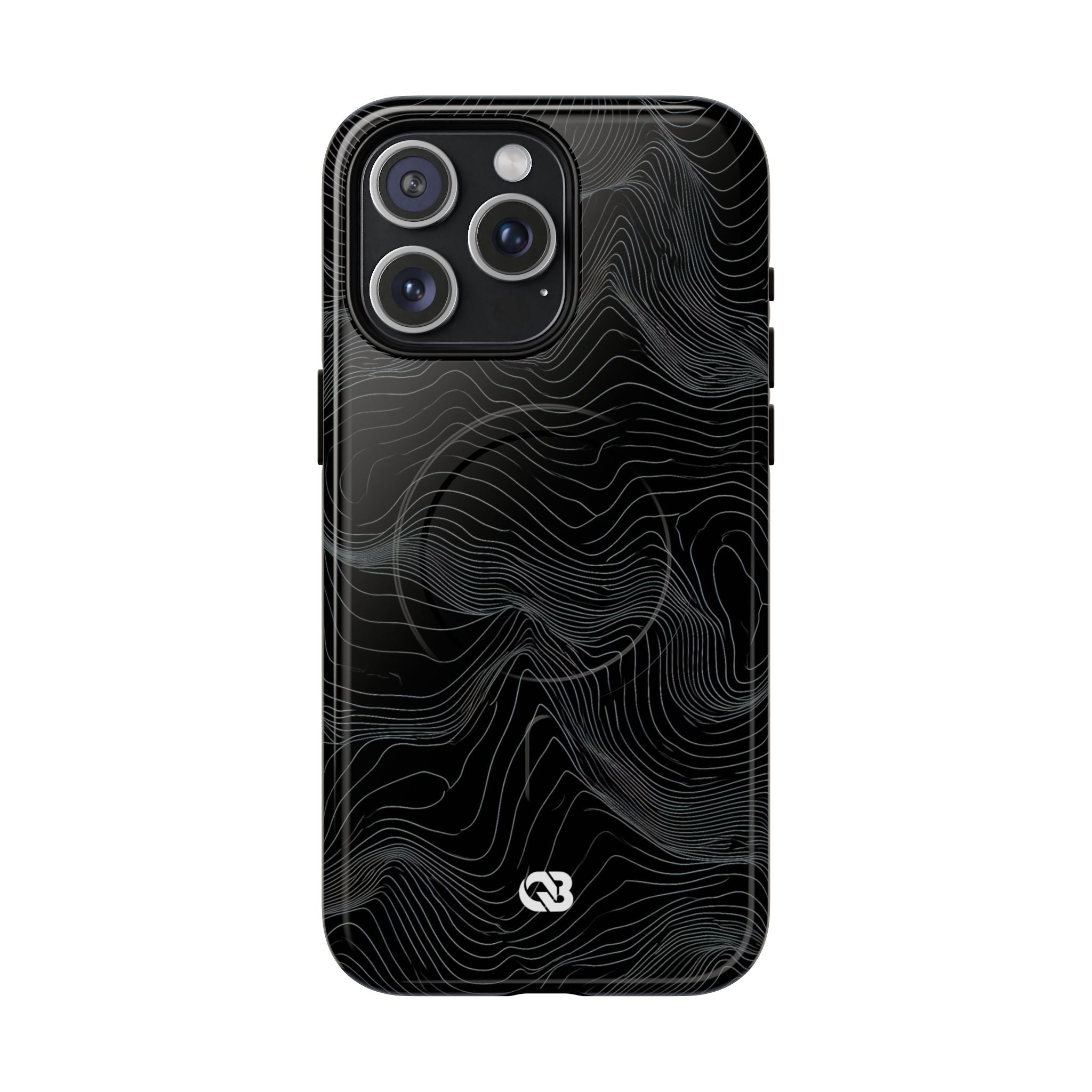 Black Tough 2.0 Magsafe Phone Case for iPhone - Obsidian Topo Wireframe