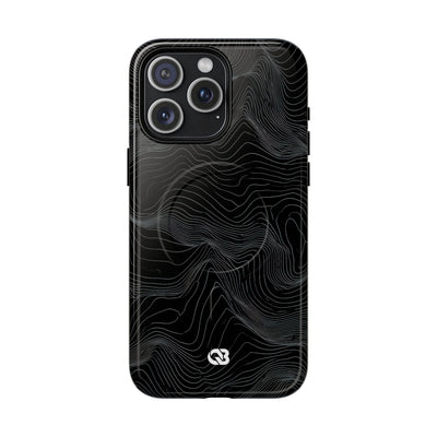 Black Tough 2.0 Magsafe Phone Case for iPhone - Obsidian Topo Wireframe