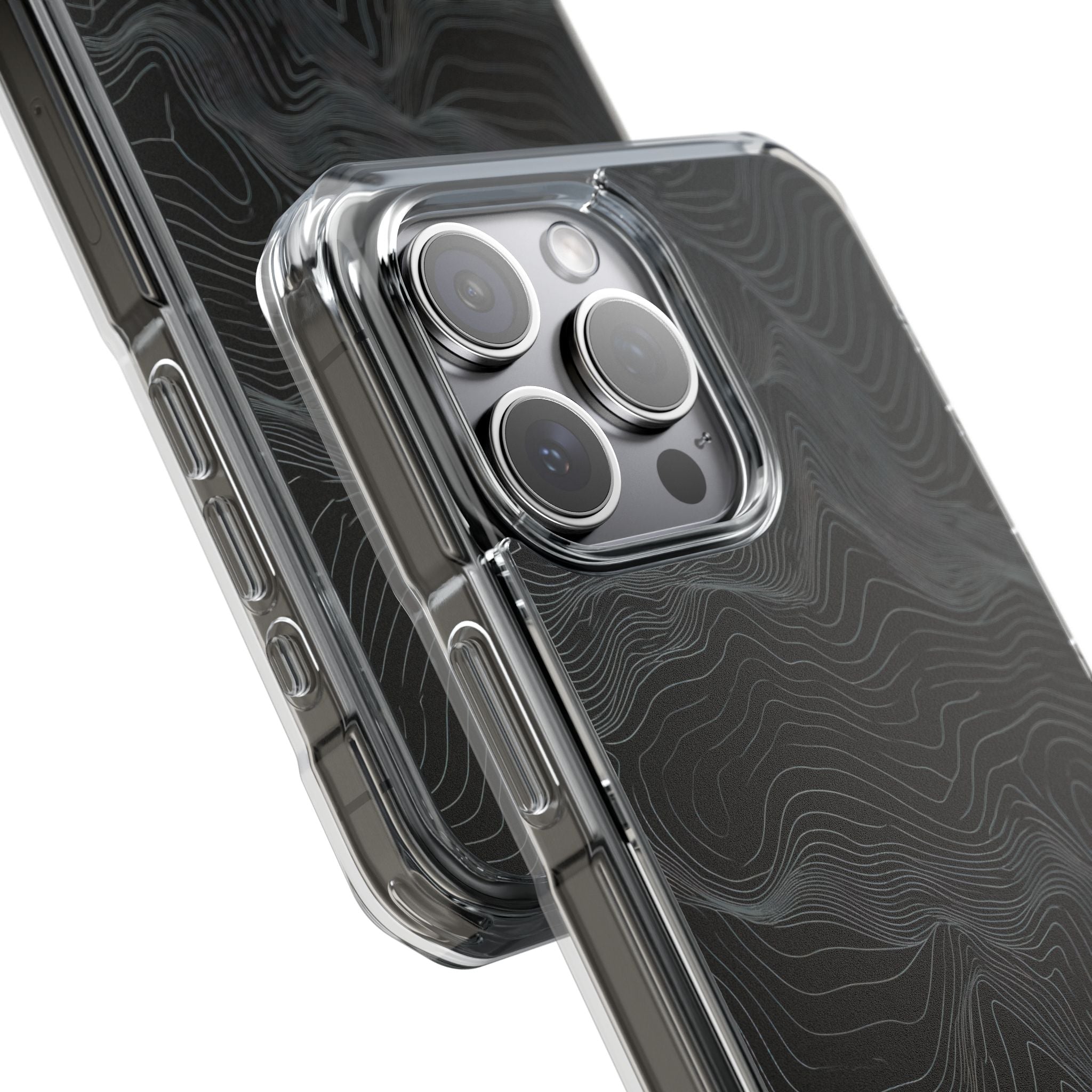 Black Impact MagSafe Phone Case for iPhone - Obsidian Topo Wireframe