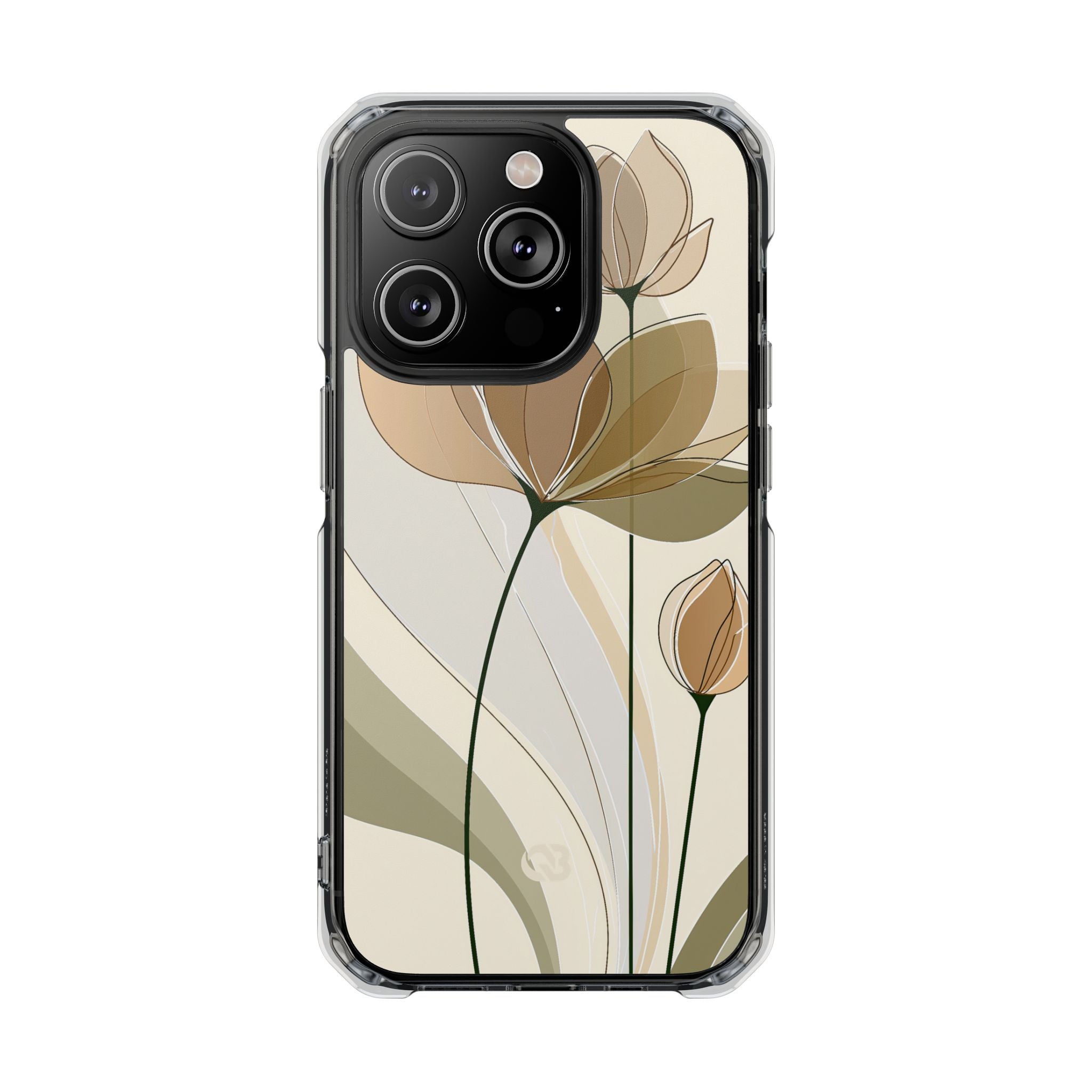 Beige Impact MagSafe Phone Case for iPhone - Muted Ochre Petals