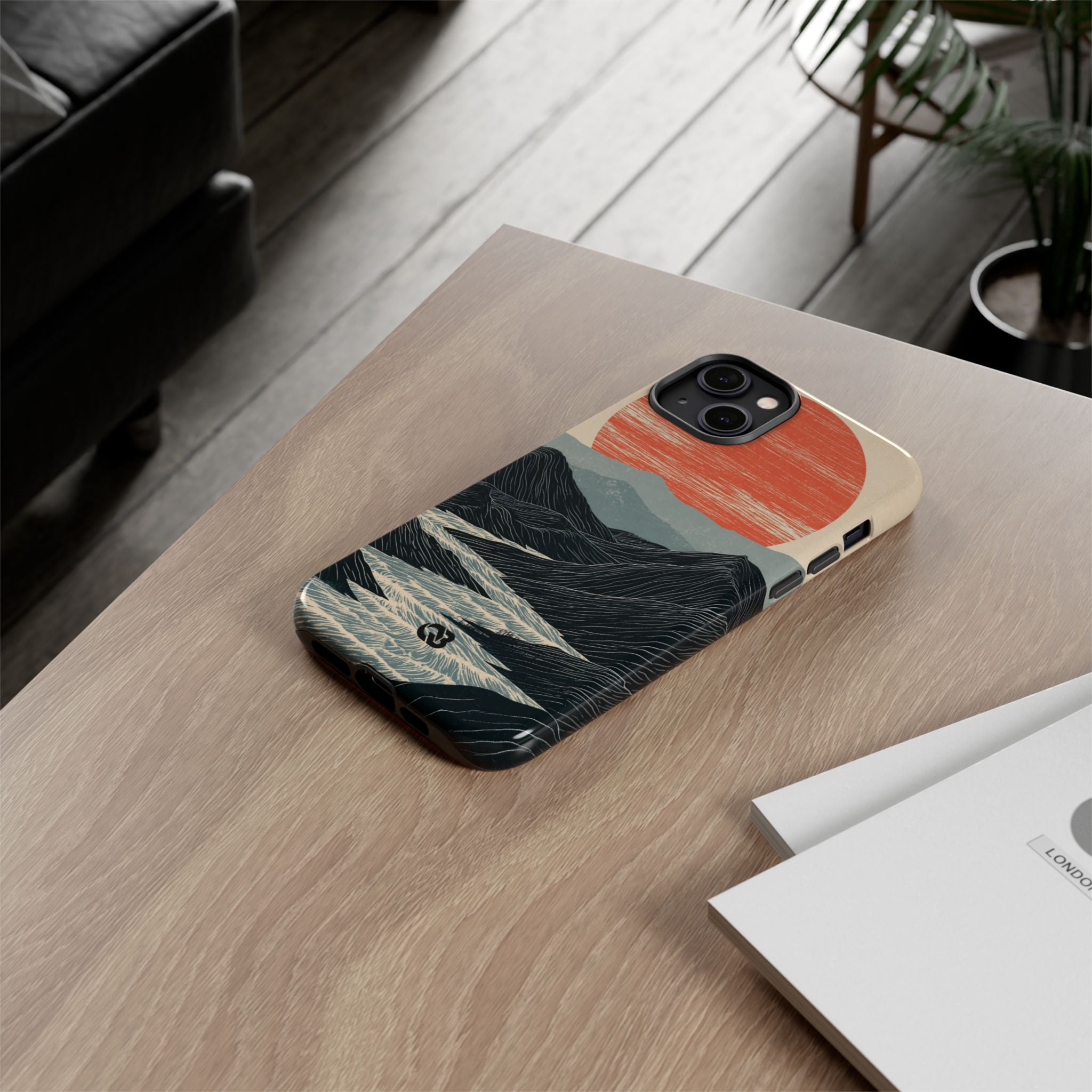 Beige Tough Phone Case for iPhone - Crimson Ridge Flow