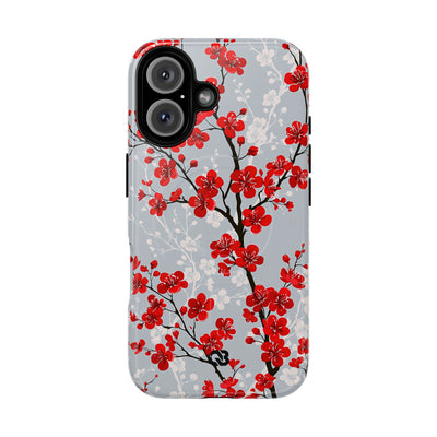 Grey Tough 2.0 Magsafe Phone Case for iPhone - Crimson Sakura Slate