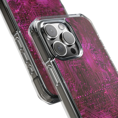 Magenta Circuit Trace · Clear Impact Magnetic Phone Case for iPhone · Pink