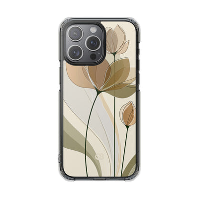 Beige Impact MagSafe Phone Case for iPhone - Muted Ochre Petals