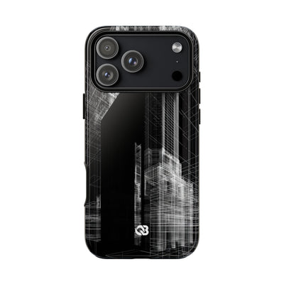 Black Tough Phone Case for iPhone - Ghost Urban Wireframe