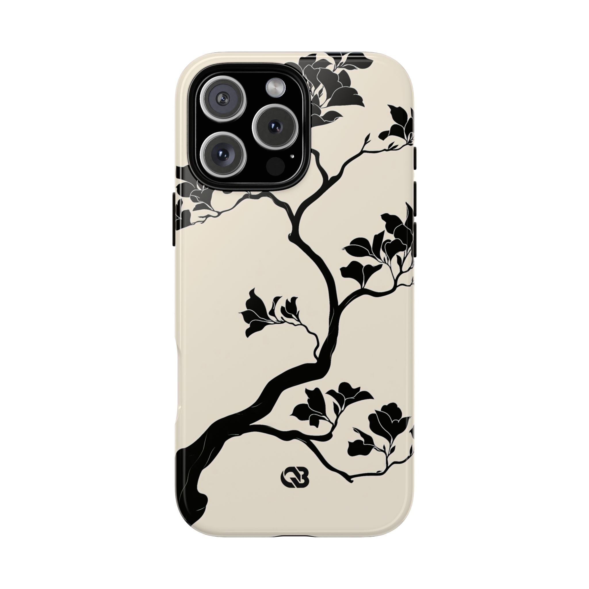 Beige Tough Phone Case for iPhone - Obsidian Bonsai Silhouette
