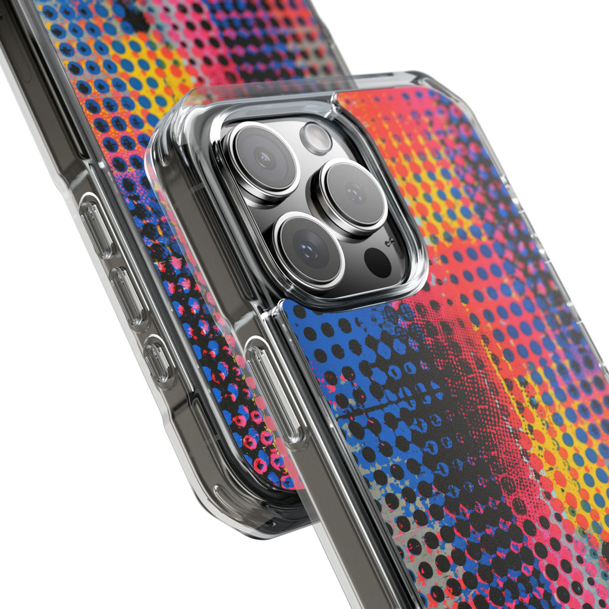 Chromatic Halftone Grid · Clear Impact Magnetic Phone Case for iPhone ·  Blue