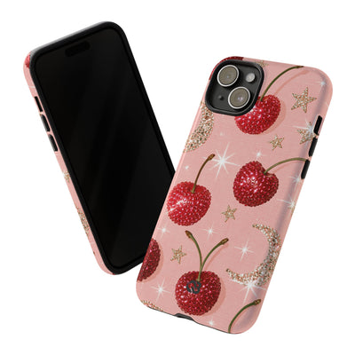 Bedazzled Ruby Cherries · Tough Phone Case for iPhone · Pink