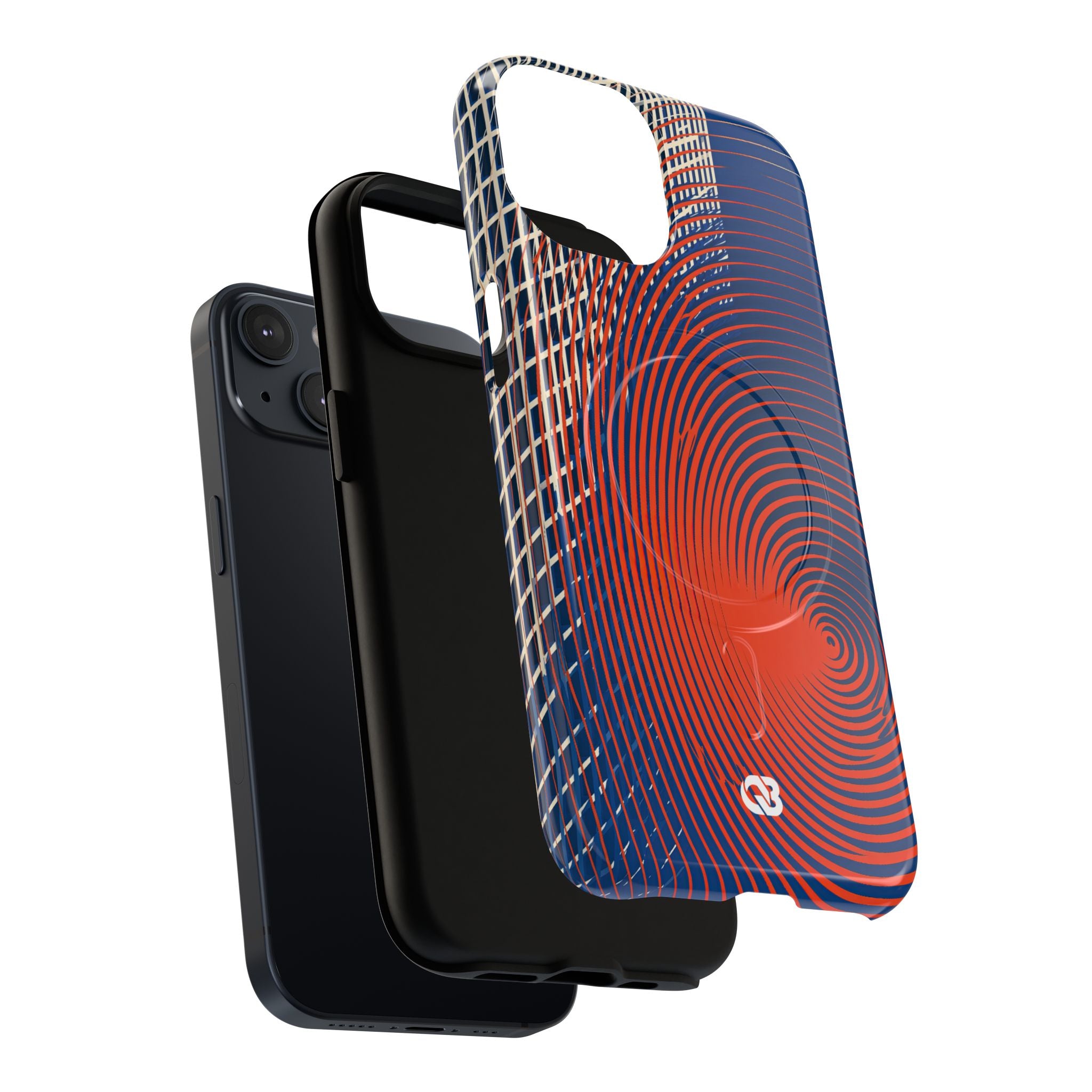 Blue Tough 2.0 Magsafe Phone Case for iPhone - Orange Orbit Grid