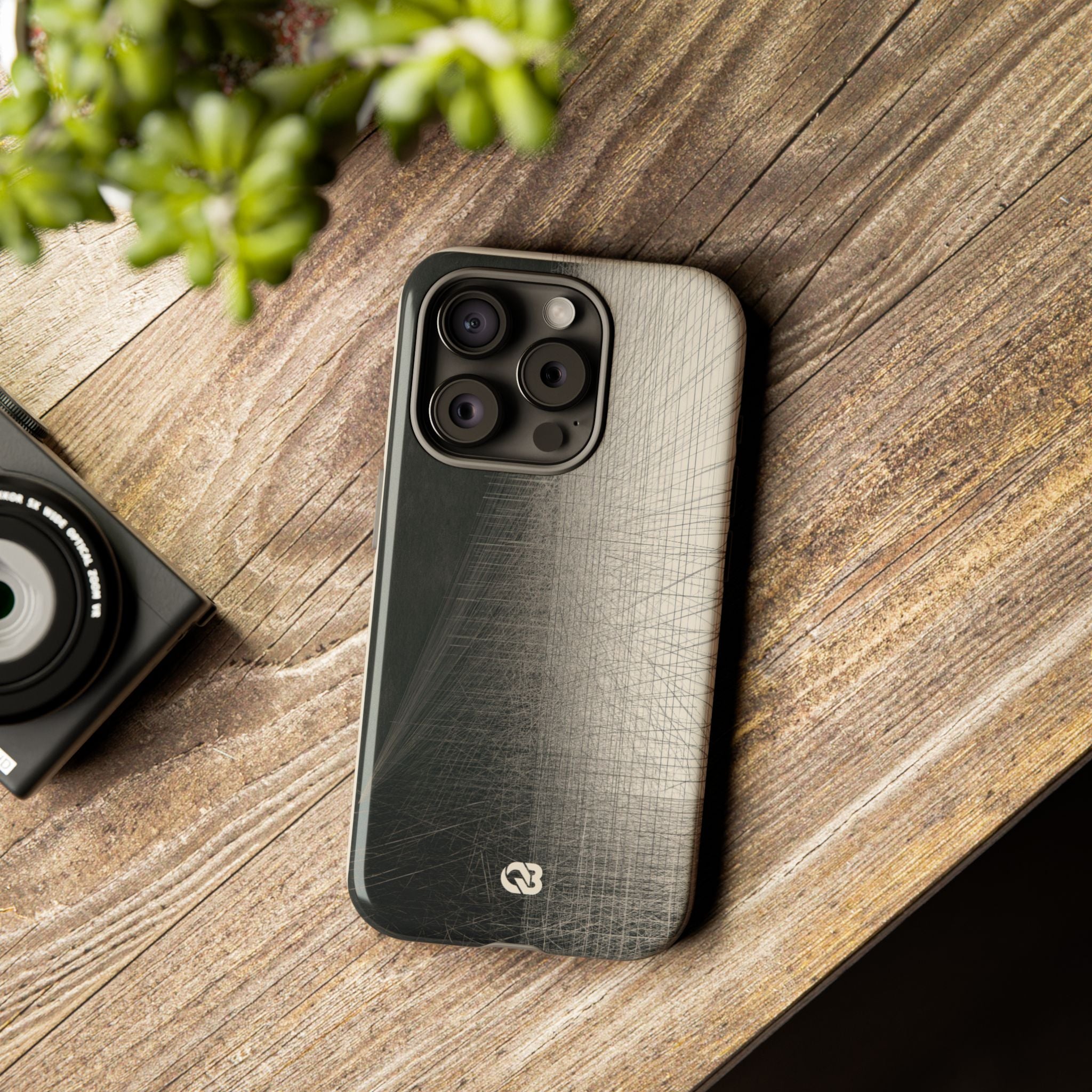 Beige Tough Phone Case for iPhone - Brutalist Graphite Grid