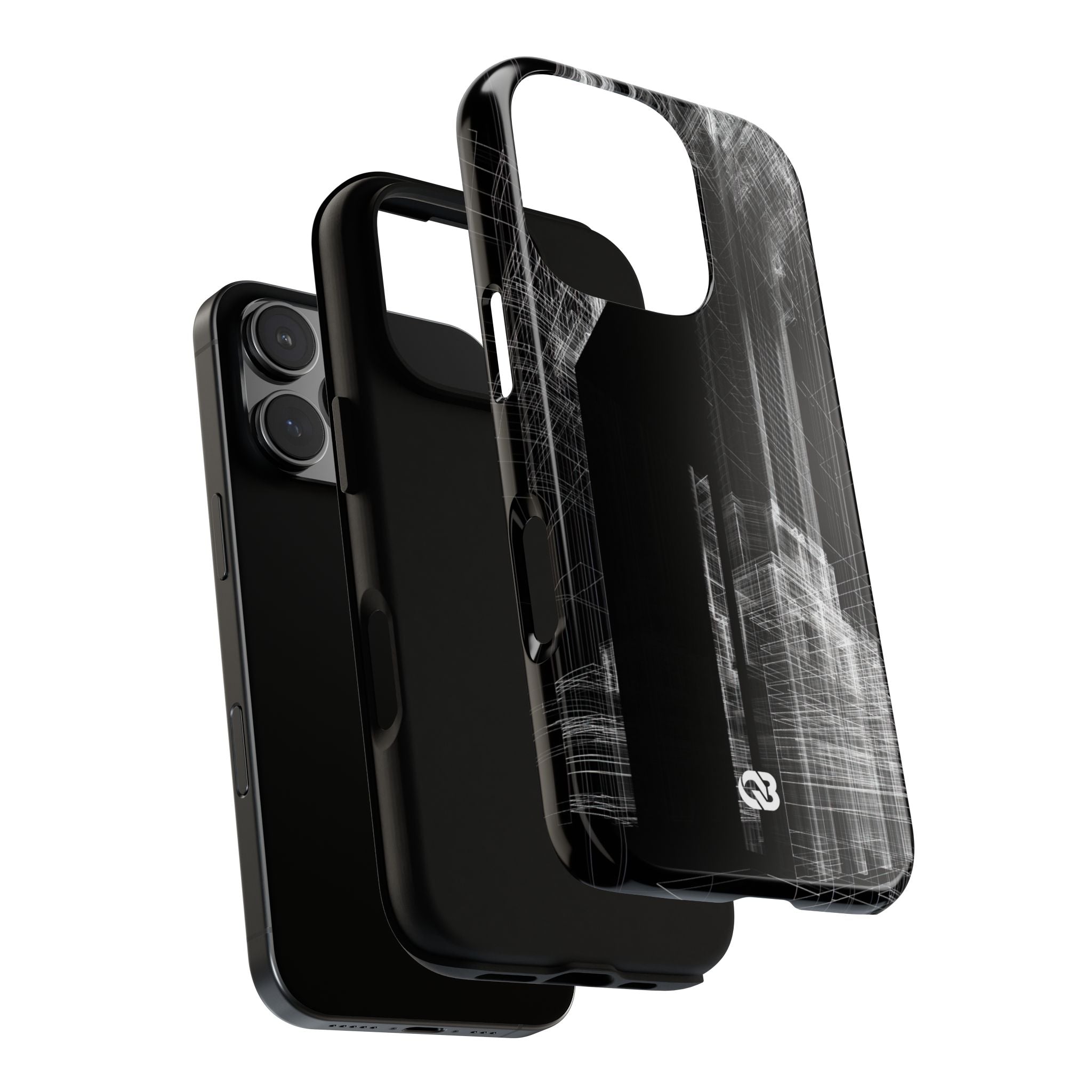 Black Tough Phone Case for iPhone - Ghost Urban Wireframe