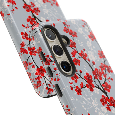 Grey Tough Phone Case for Samsung - Crimson Sakura Slate