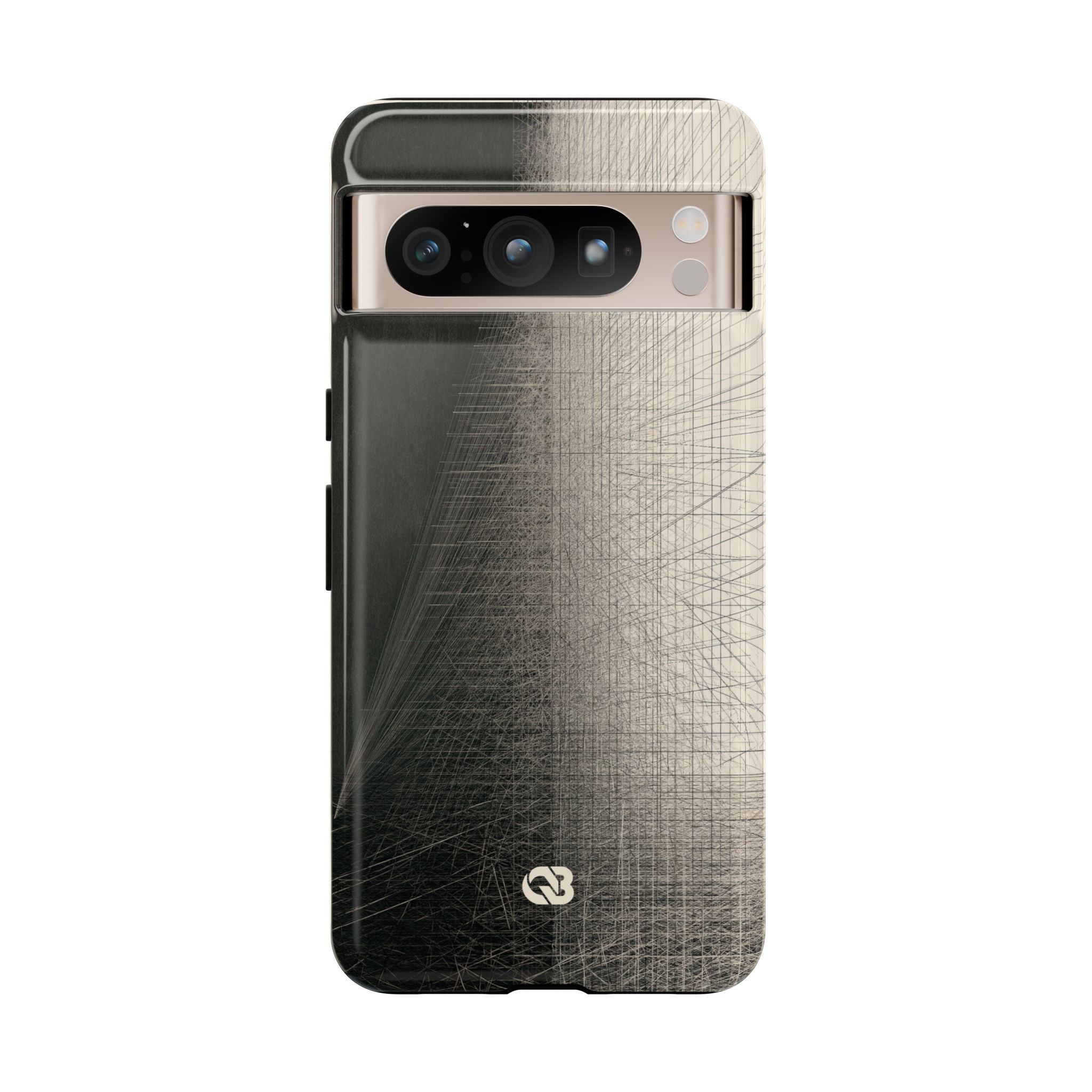 Beige Tough Phone Case for Google Pixel - Brutalist Graphite Grid