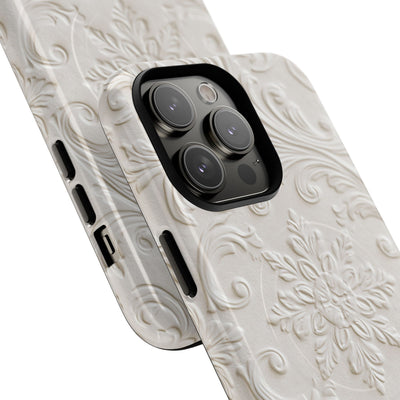 White Tough 2.0 Magsafe Phone Case for iPhone - Alabaster Floral Relief