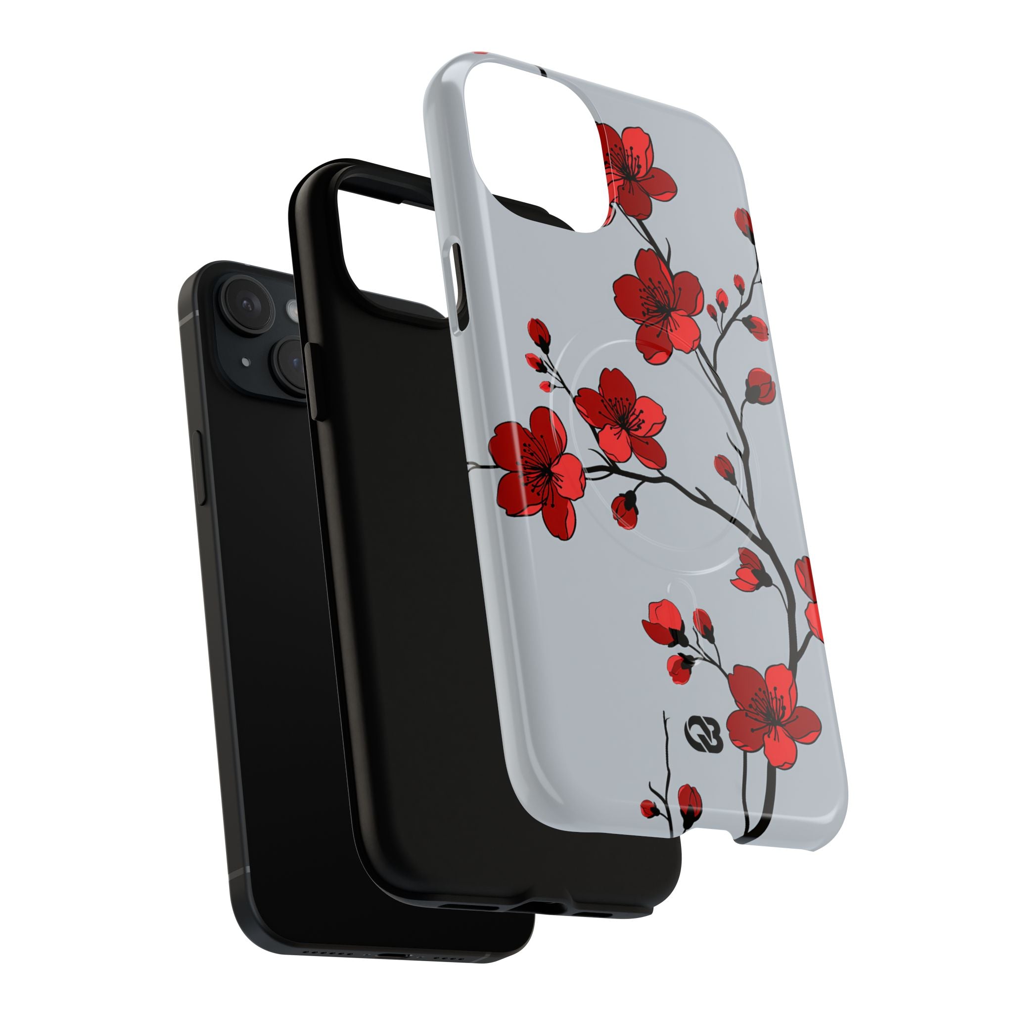 Grey Tough 2.0 Magsafe Phone Case for iPhone - Crimson Blossom Onyx