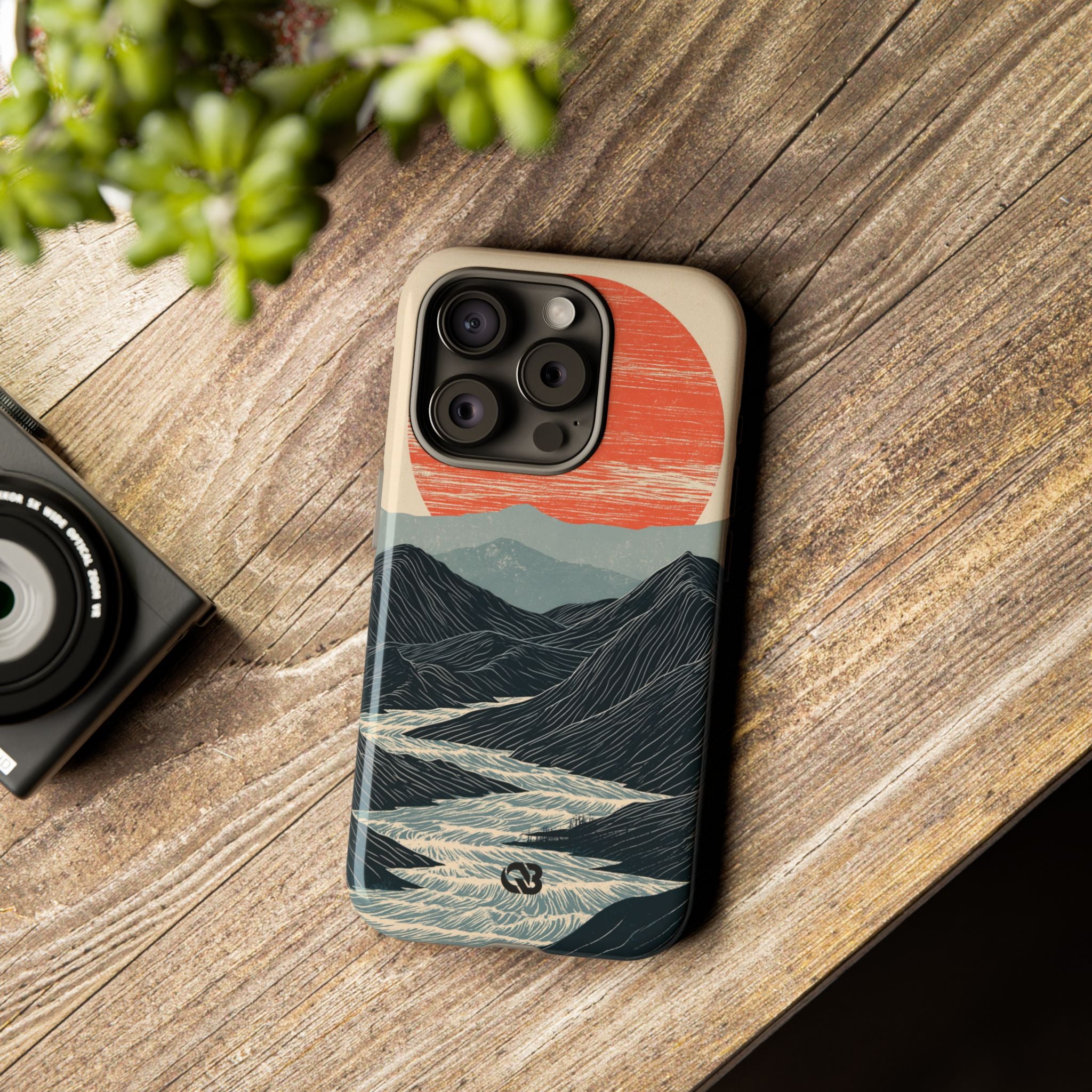 Beige Tough Phone Case for iPhone - Crimson Ridge Flow