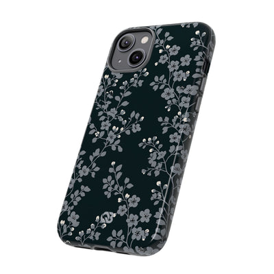 Black Tough Phone Case for iPhone - Midnight Slate Blossom