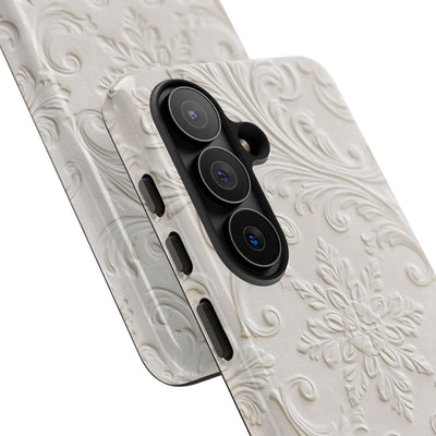 White Tough Phone Case for Samsung - Alabaster Floral Relief