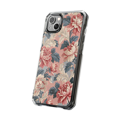 Blush Peony Jacquard · Clear Impact Magnetic Phone Case for iPhone ·  Pink