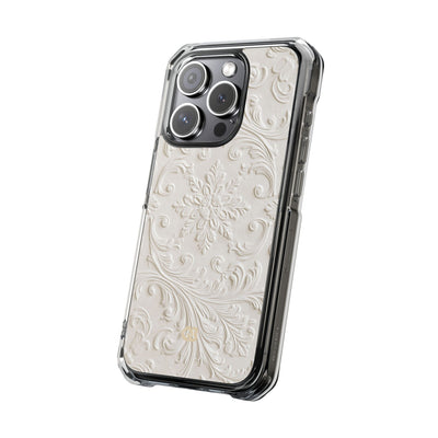 White Impact MagSafe Phone Case for iPhone - Alabaster Floral Relief