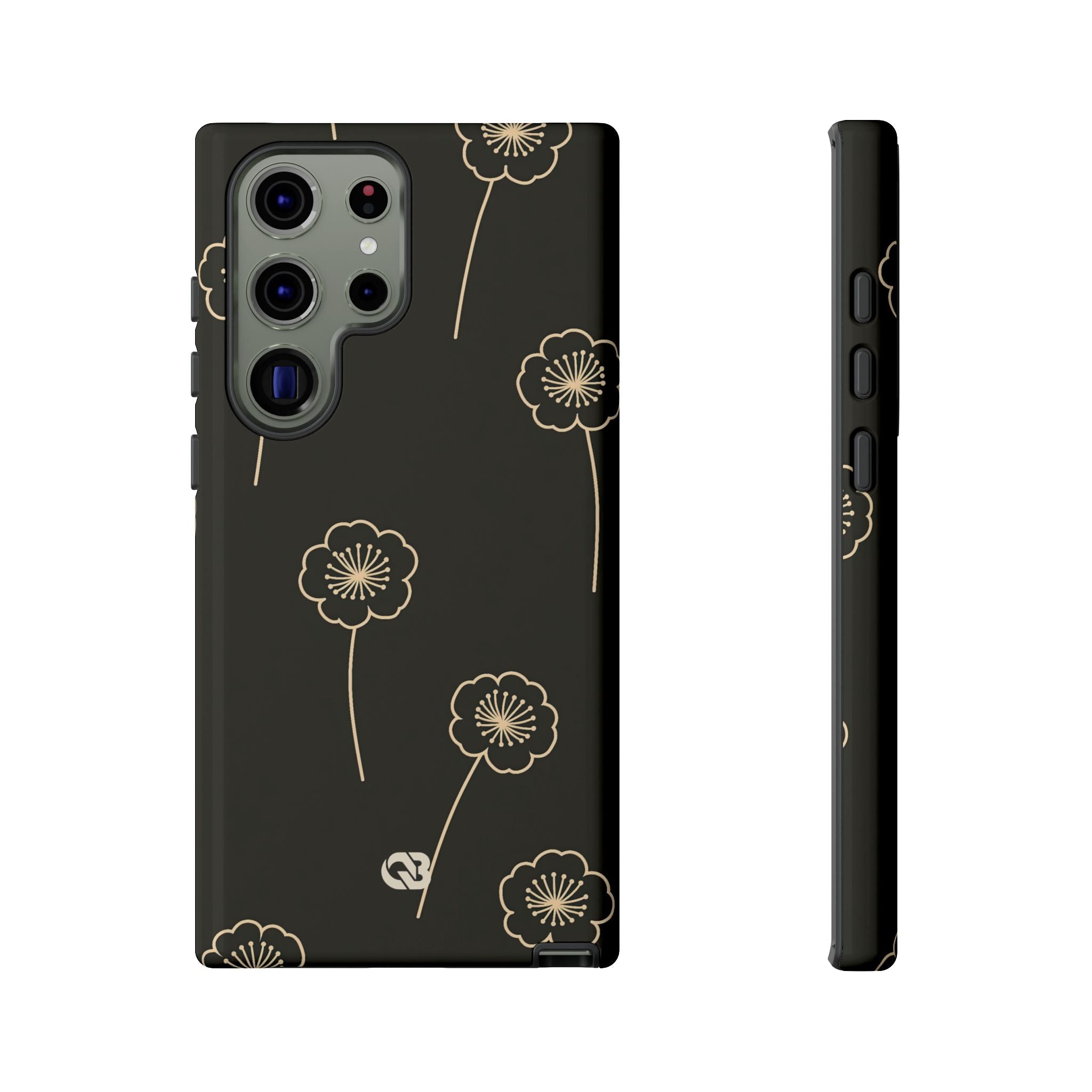 Black Tough Phone Case for Samsung - Obsidian Sand Petals