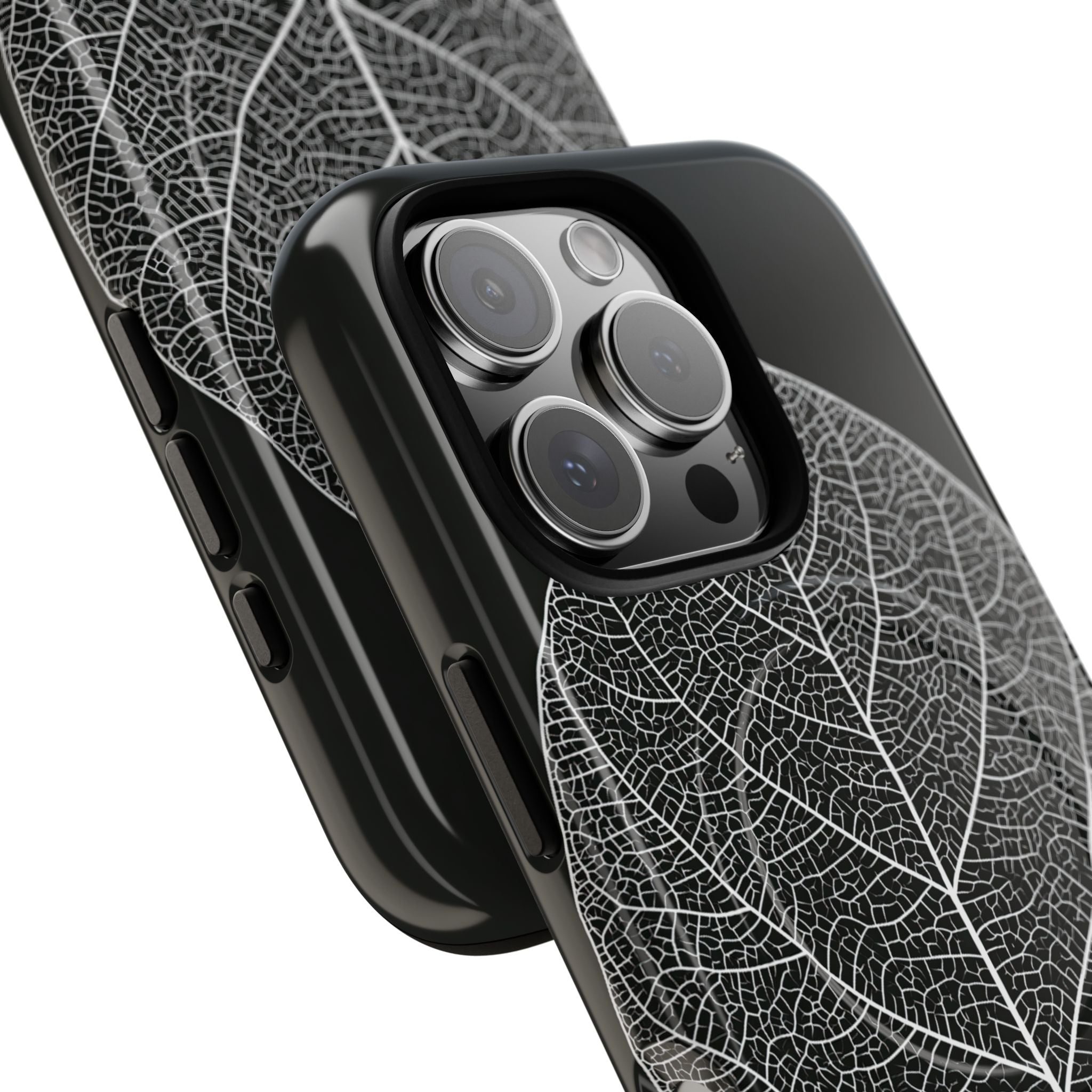 Black Tough 2.0 Magsafe Phone Case for iPhone - Bleached Leaf Lattice