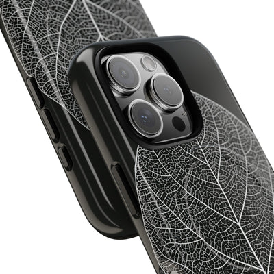 Black Tough 2.0 Magsafe Phone Case for iPhone - Bleached Leaf Lattice