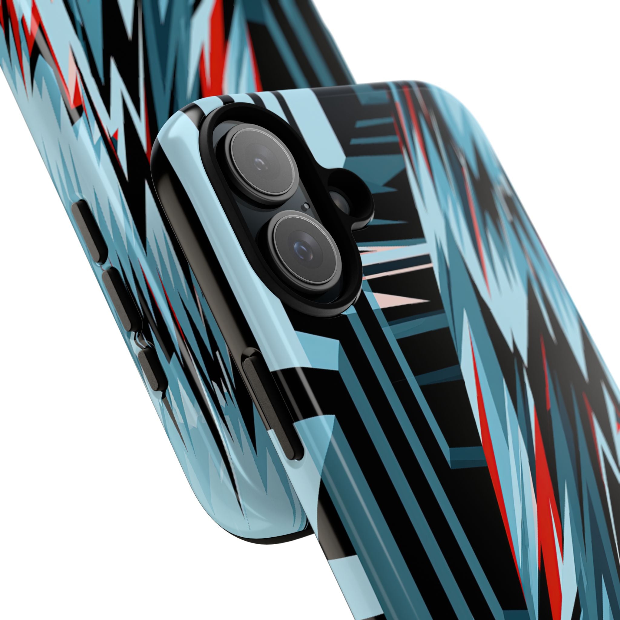 Blue Tough Phone Case for iPhone - Glitch Peak Cyan